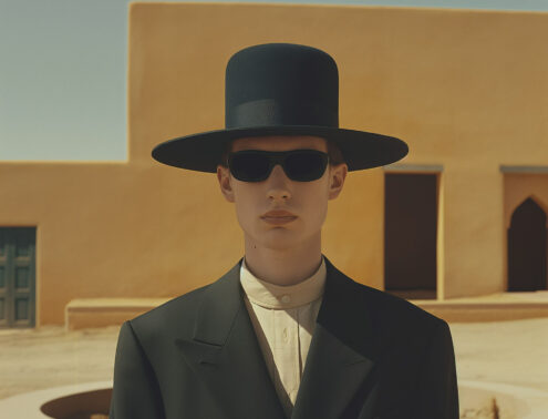 Mysterious Figure in Desert City